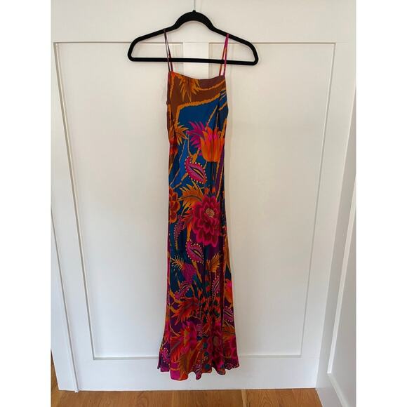Farm Rio Maxi Dress Tropical Floral Print Spaghetti Strap Silk Blend XS - Picture 2 of 8